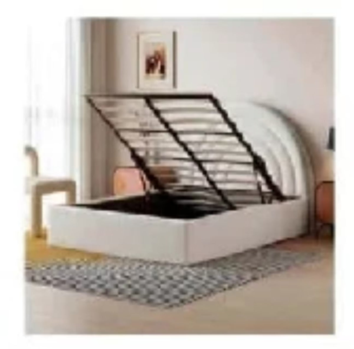 CRESCENT OTTOMAN UPHOLSTERED LIFT UP STORAGE BED