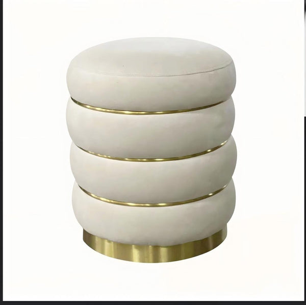 ROUND CURVY POUF WITH GOLDEN ACCENTS