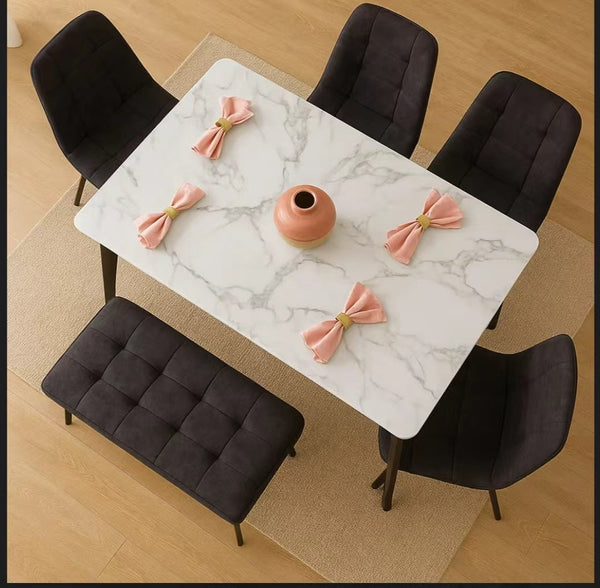 THE MID CENTURY MARBLE LOOK DINING SET WITH BENCH